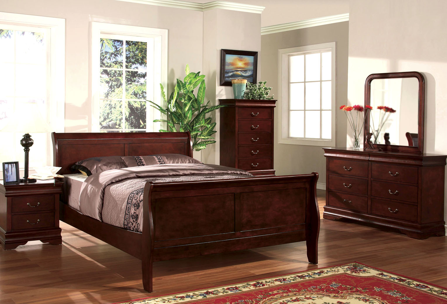 Louis Philippe Platform Bed - Cherry CM7825CH