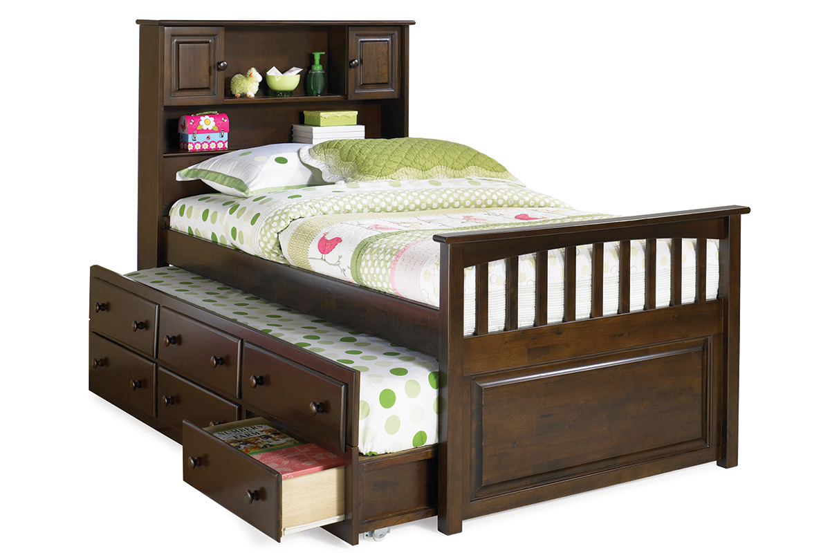 Full Bed with Trundle, Full Size Platform Bed with Bookcase